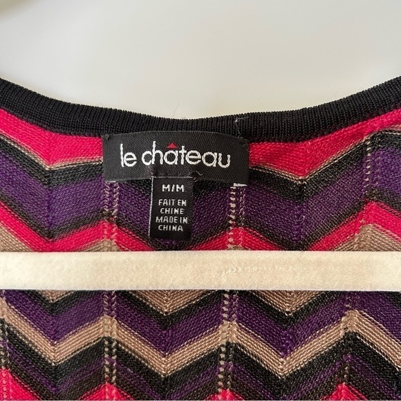 [M] NWOT Le Chateau 95% Viscose Pink, Purple & Black Chevron Pattern Tank Top - Picture 11 of 11